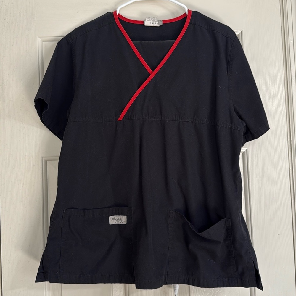 Black and Red. Urbane Scrub Top.
